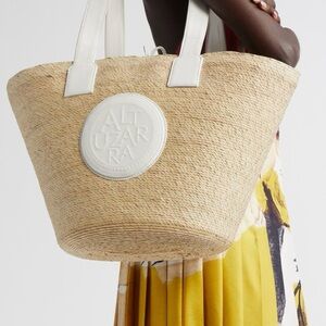 ALTUZARRA Straw and White Leather Large Tote Bag🌸